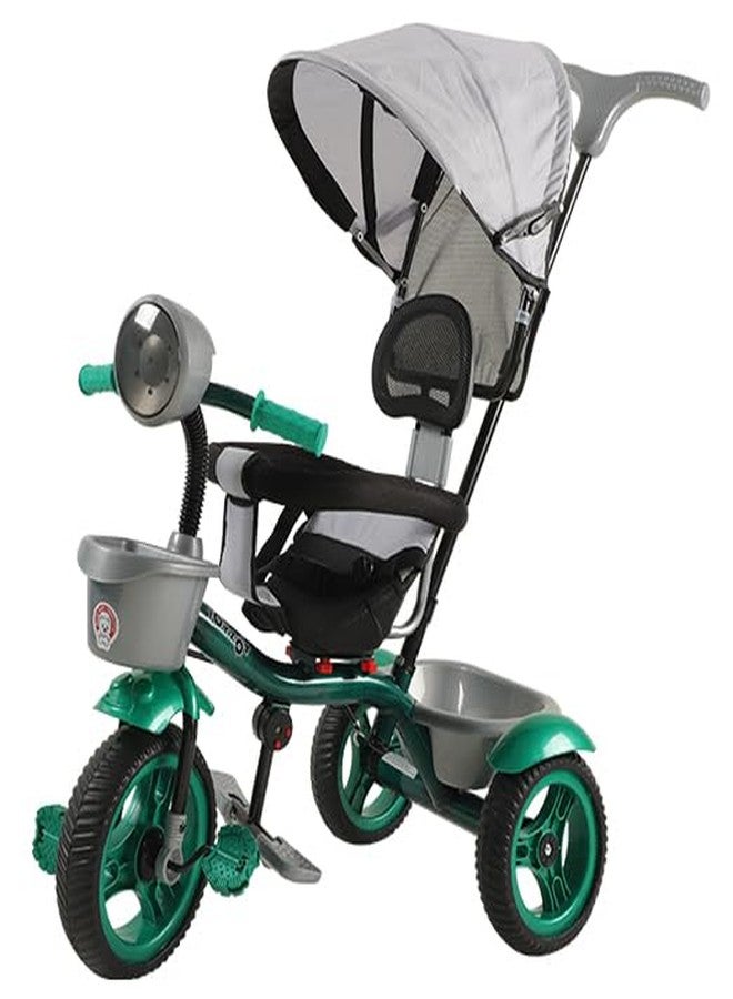 JoyRide 4 in 1 Reversible Tricycle for Kids Toddler Trike with Music & Light Parent Handle Push Along Pedal Trike Removable Canopy Safety Belt Footrest for 18 Months to 5 Years (Green) - Image 1